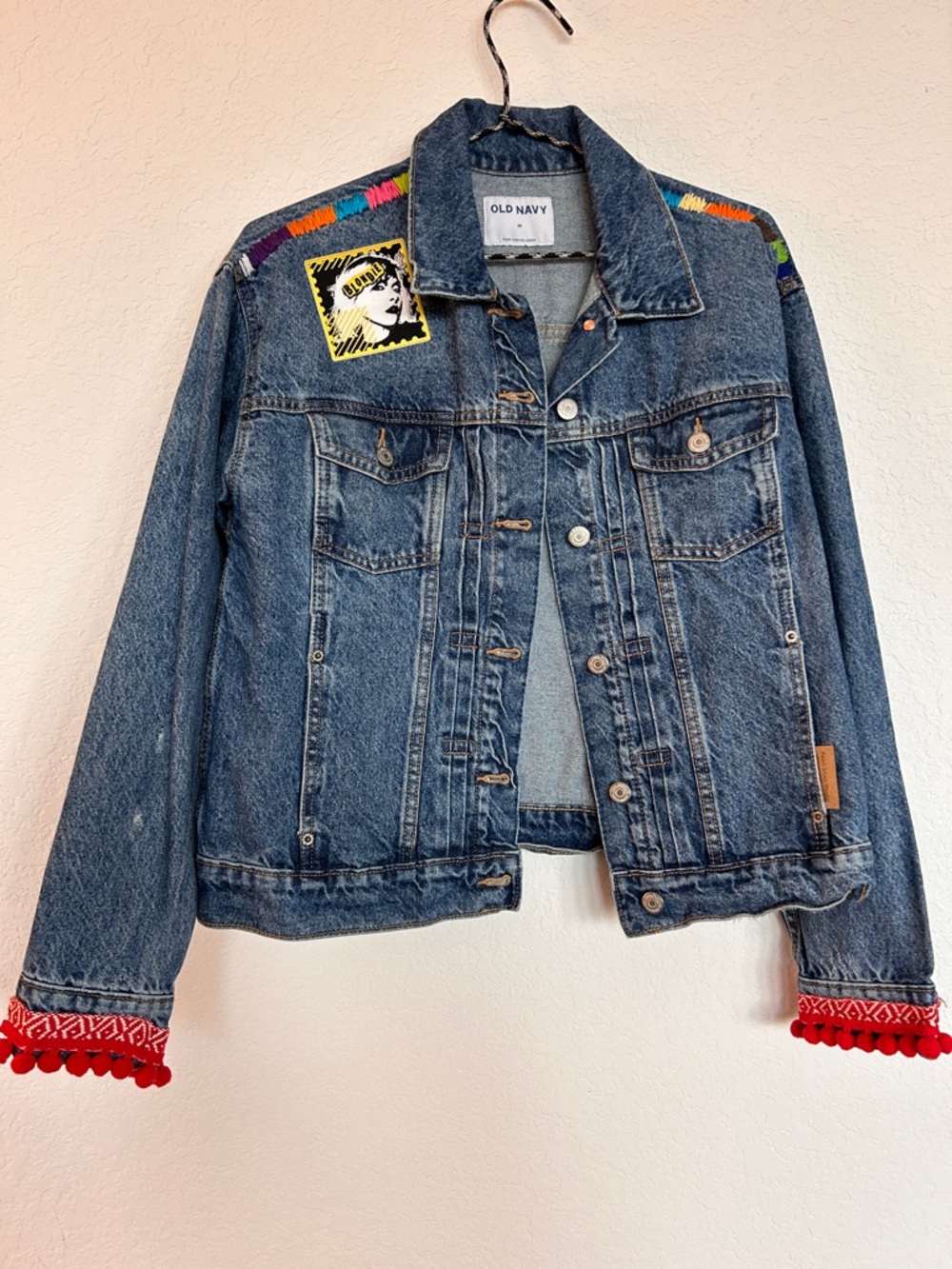 Old Navy Blue Denim Jacket Debra Harry, Angle, LOVE patches with customization
